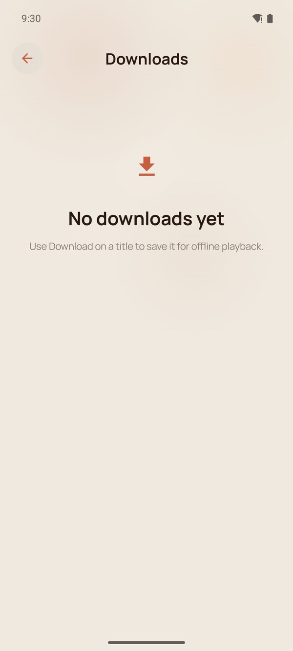 The Downloads screen, empty.