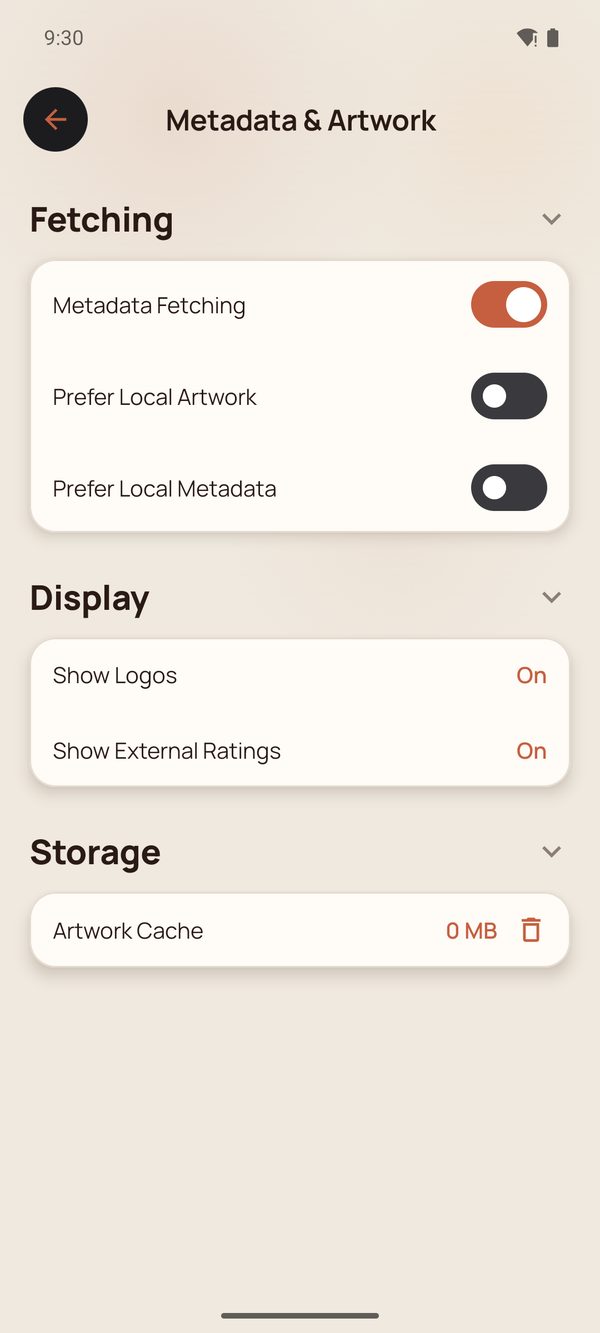 Metadata and Artwork settings.