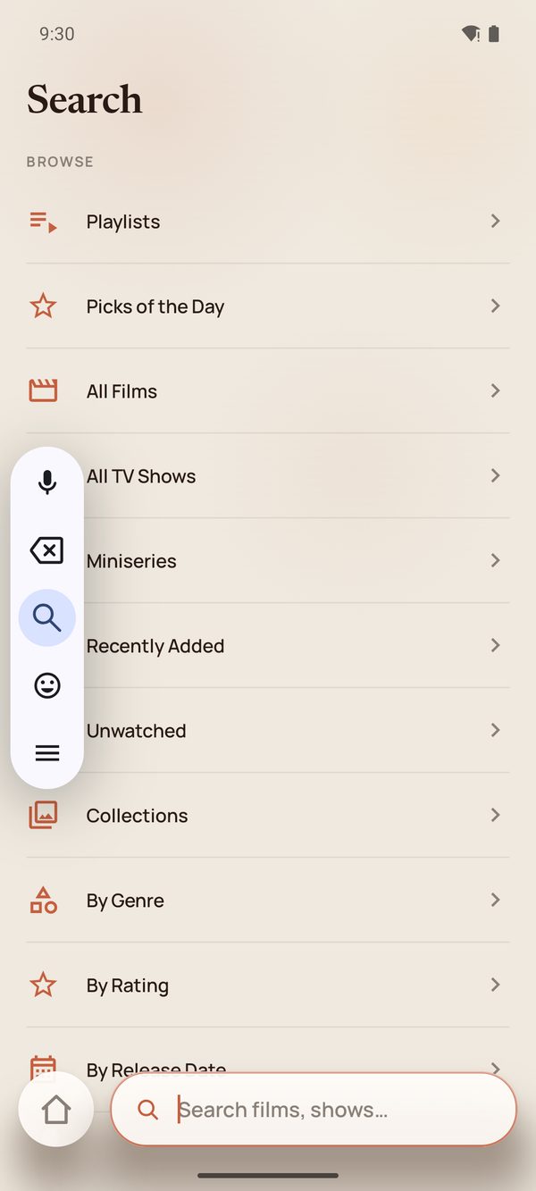 The Search tab showing Browse categories.