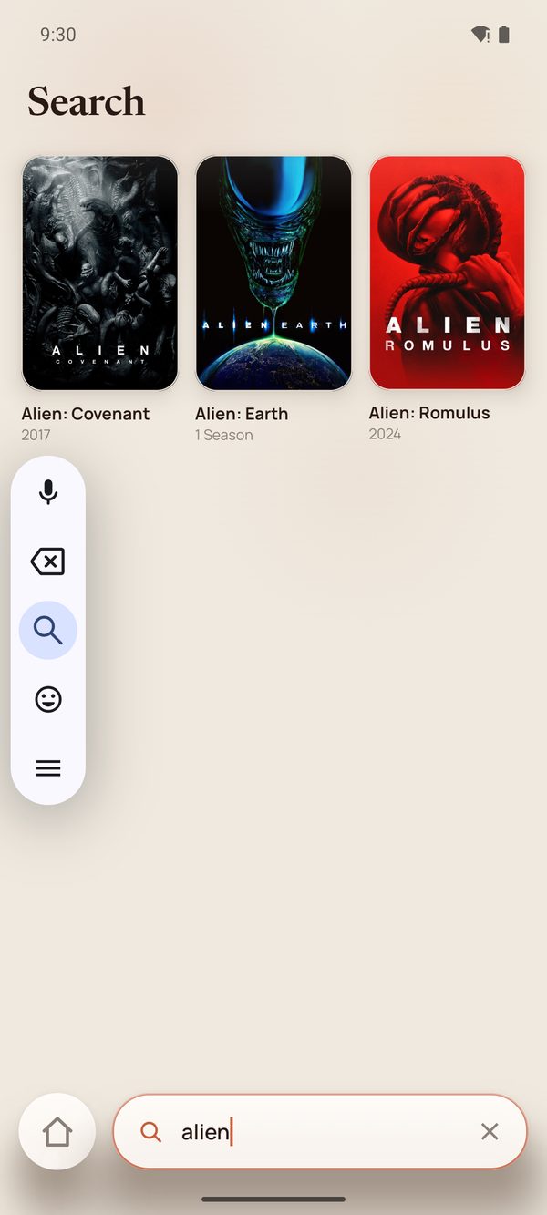 Live search results for the query alien.