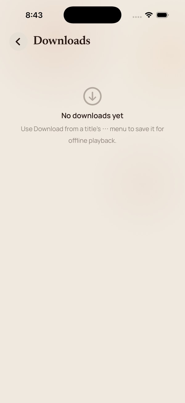 The Downloads screen, empty.