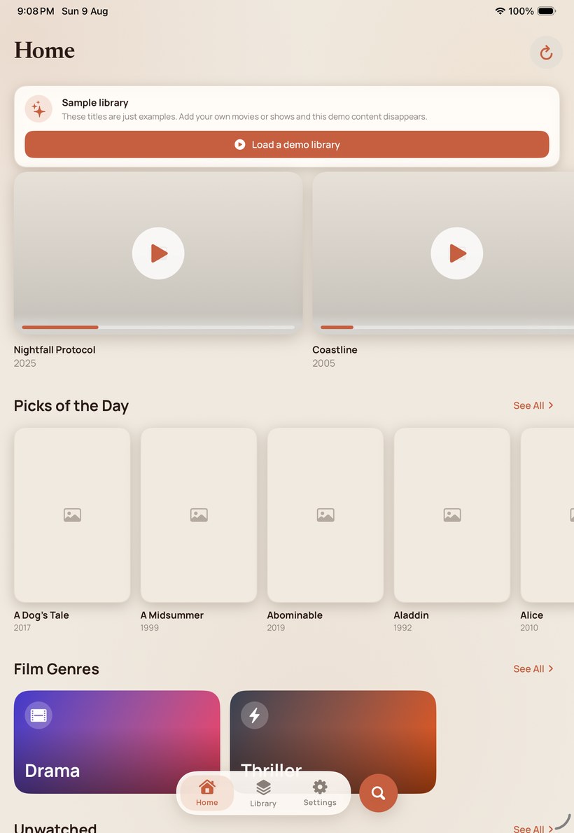 Ultimate Media Player on iPad at first launch.