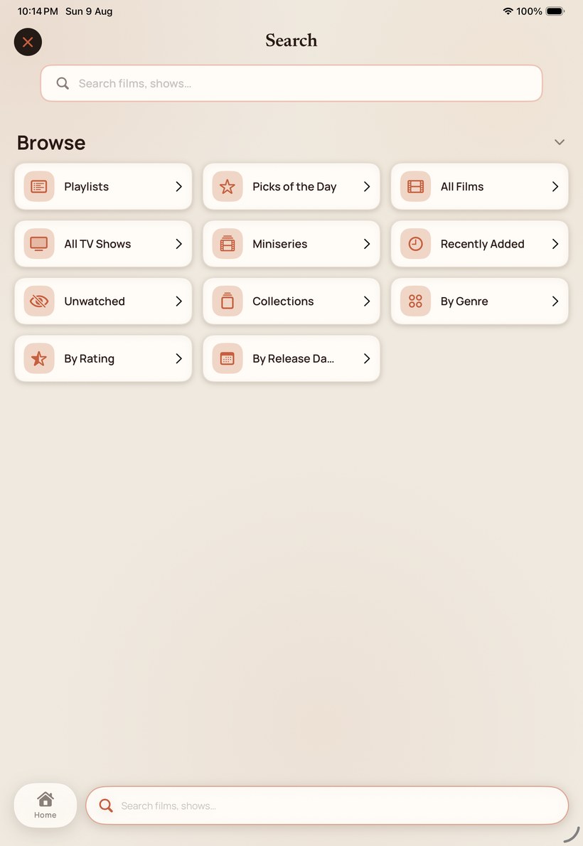 The iPad Search screen with Browse categories in a grid.