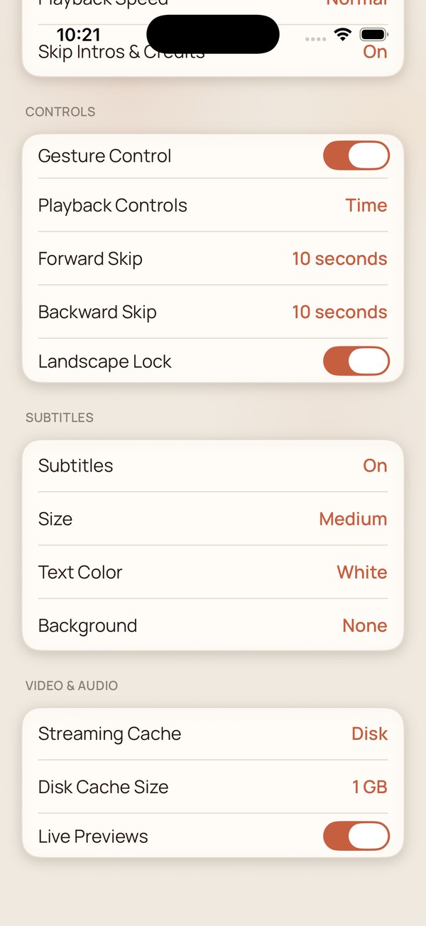 Playback settings continued — subtitles and video and audio options.