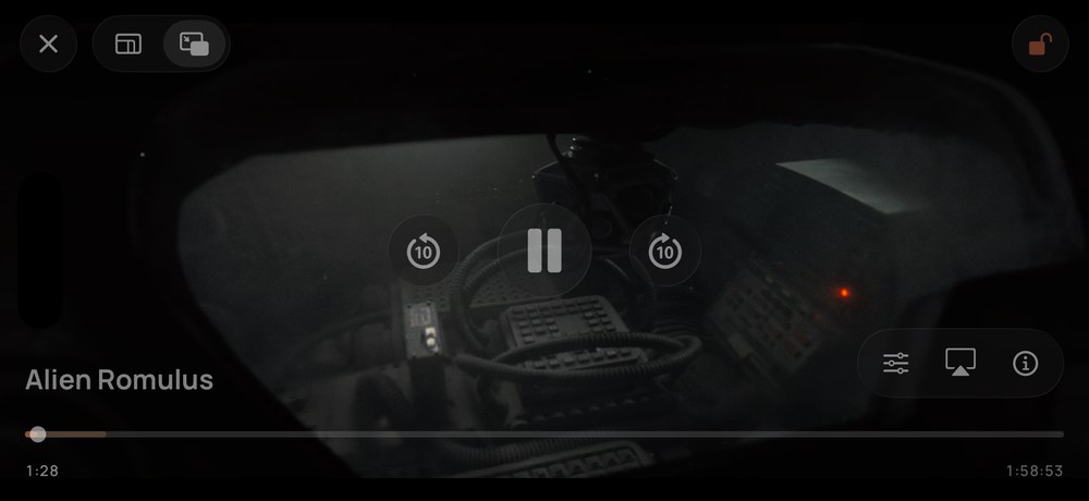 The video player in landscape with on-screen controls.