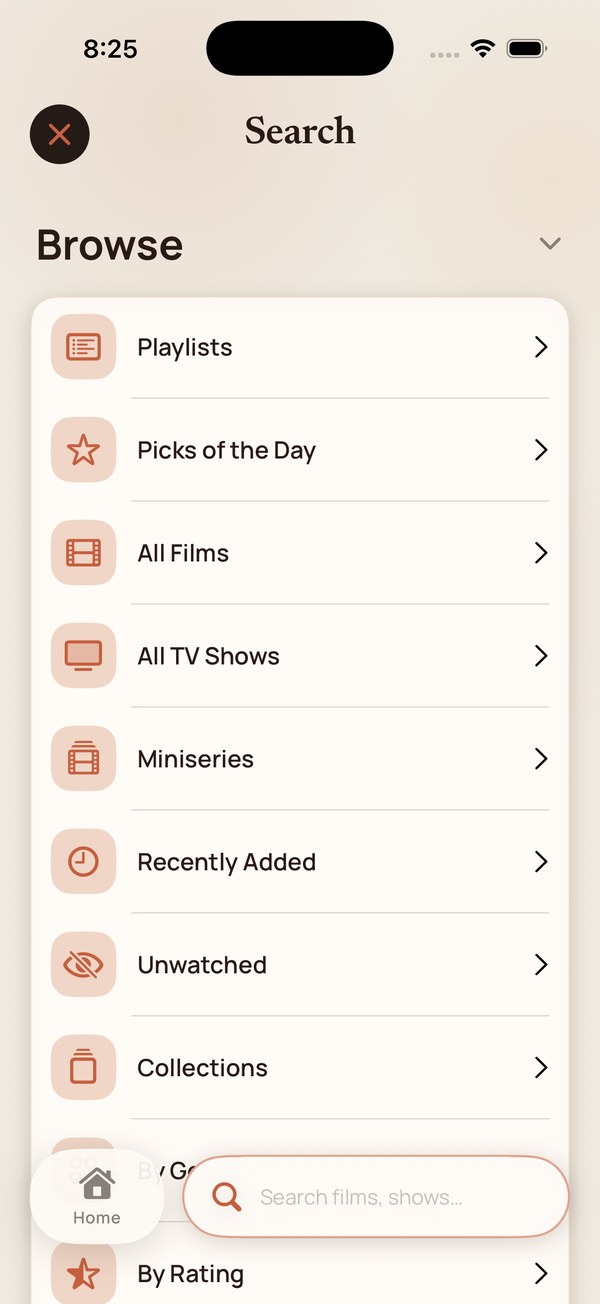 The Search tab showing Browse categories.