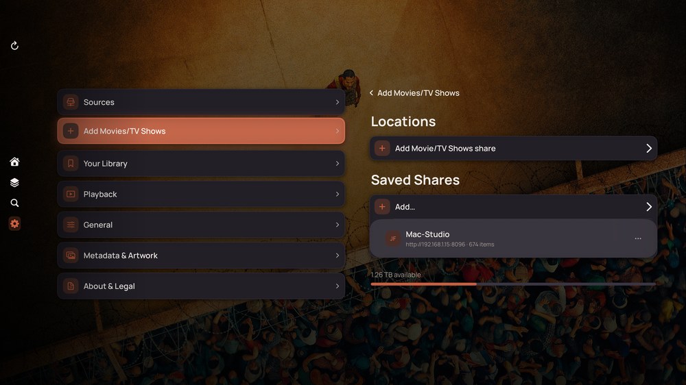The Add Movies slash TV Shows pane on Apple TV.